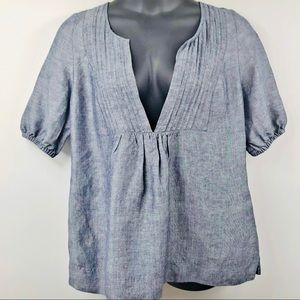 LANE BRYANT • Pleated Linen Chambray Short Sleeve Top